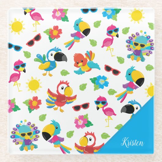 Prachtige Tropische vogels, kleurrijk paradijs Glazen Onderzetter (Voorkant)