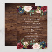 Prachtige trouwe Bourgogne Blush Floral Wedding Kaart (Voorkant / Achterkant)