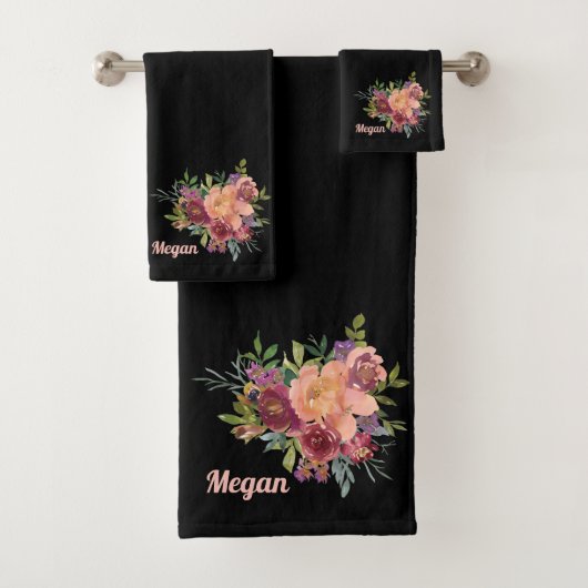 Prachtige trouwe Floral Bouquet Soft Black Bad Handdoek (Insitu)
