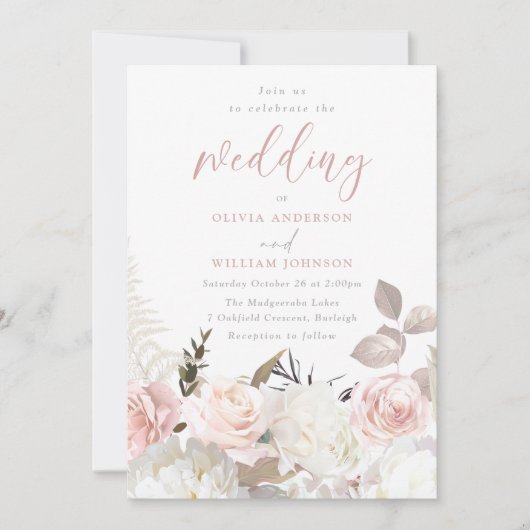Prachtige Tuin Blush & Wit Bloemen Bruiloft Kaart (Voorkant)