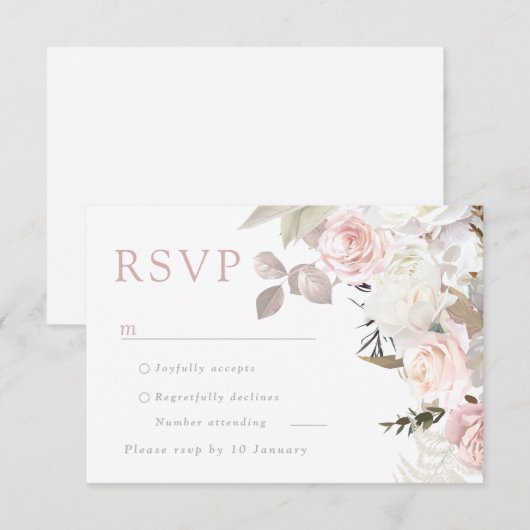 Prachtige Tuin Blush & Wit Bloemen Bruiloft RSVP Kaartje (Voorkant / Achterkant)