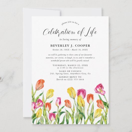 Prachtige tulp gevulde herdenkingsaankondiging kaart (Voorkant)