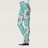 Prachtige Turquoise Big White Flowers Woman Leggings (Links)
