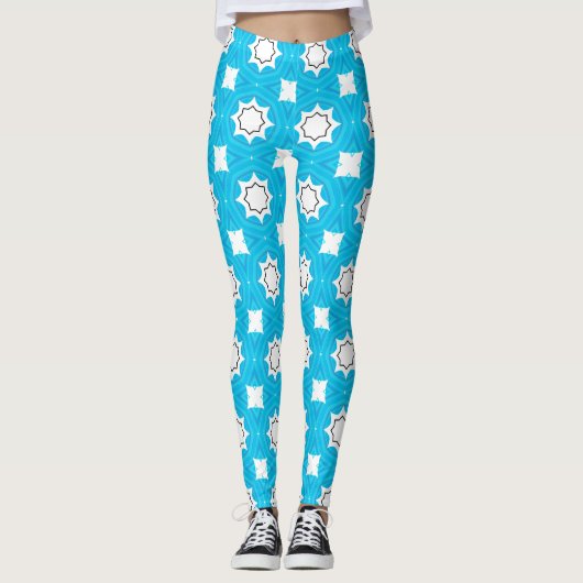 Prachtige turquoise blauw met geometrisch patroon leggings (Voorkant)