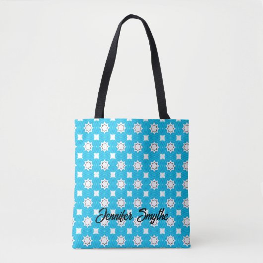 Prachtige turquoise blauw met geometrisch patroon tote bag (Voorkant)