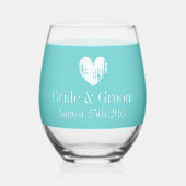 Prachtige turquoise blauwe bruiloft wijnglazen wijnglas zonder voet (Achterkant)