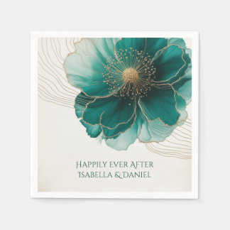 Prachtige Turquoise Bloem Goud Bruiloft Servet
