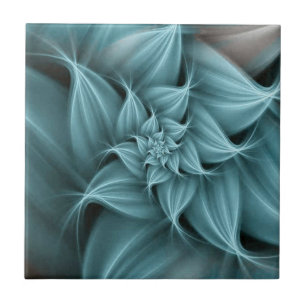 Prachtige turquoise bloemfractal tegeltje