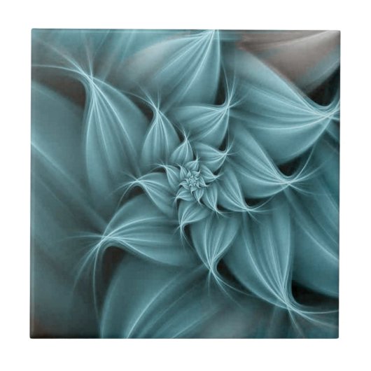 Prachtige turquoise bloemfractal tegeltje (Voorkant)