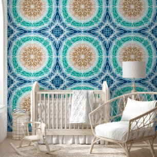 Prachtige Turquoise en Blue Beachy Mandala Behang