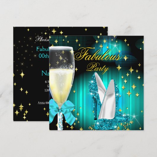 Prachtige Turquoise Glitter Hakken Verjaardagsfees Kaart (Voorkant / Achterkant)