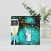 Prachtige Turquoise Glitter Hakken Verjaardagsfees Kaart (Staand voorkant)