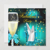 Prachtige Turquoise Glitter Hakken Verjaardagsfees Kaart (Voorkant)