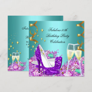 Prachtige Turquoise Paarse Glitter Hoge Hakken Cha Kaart