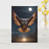 Prachtige uil die 's nachts over vuur vliegt kaart (Gele Bloem)