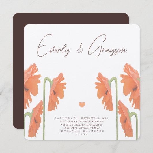 Prachtige uitnodiging tot het uitzenden van papave (Voorkant / Achterkant)