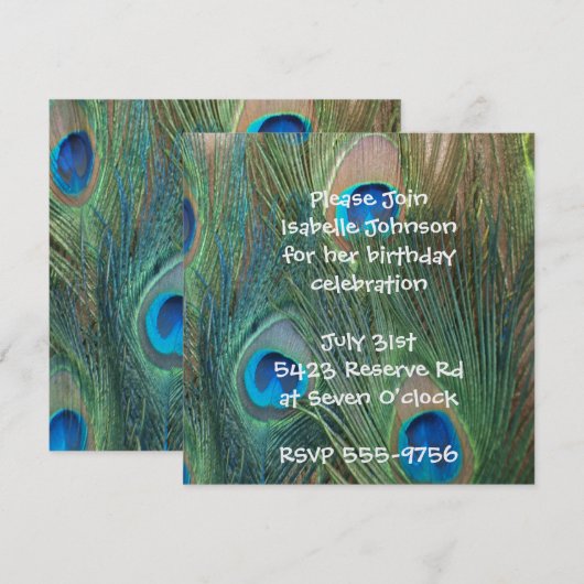 Prachtige uitnodiging van Peacock Birthday (Voorkant / Achterkant)