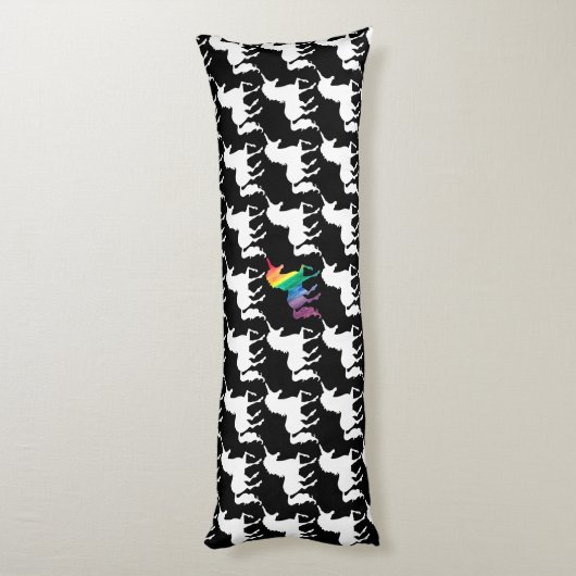 Prachtige Unicorn Rainbow Black & White Pattern Lichaamskussen (Achterkant (Verticaal))