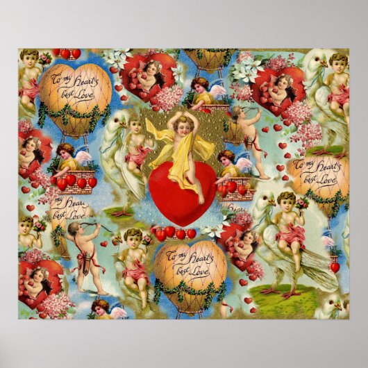 Prachtige  Valentijn Love Cherub Collage Poster (Voorkant)
