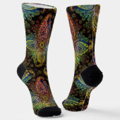 Prachtige, veelkleurige Paisley op zwart Sokken (Gebogen)