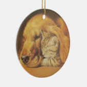Prachtige verbazingwekkende kat en hond knuffelen  keramisch ornament (Rechts)
