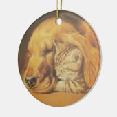 Prachtige verbazingwekkende kat en hond knuffelen  keramisch ornament (Links)