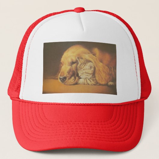 Prachtige verbazingwekkende kat en hond knuffelen  trucker pet (Voorkant)