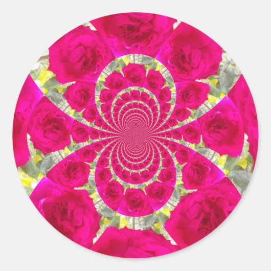 Prachtige verbazingwekkende rode rozen caleidoscoo ronde sticker (Voorkant)