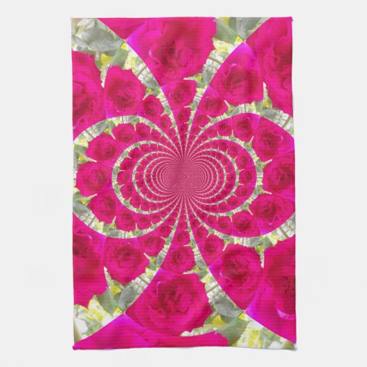 Prachtige verbazingwekkende rode rozen caleidoscoo theedoek (Verticaal)
