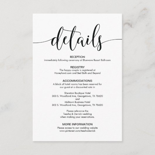 Prachtige verblijfskaart voor bruiloft informatiekaartje (Voorkant)