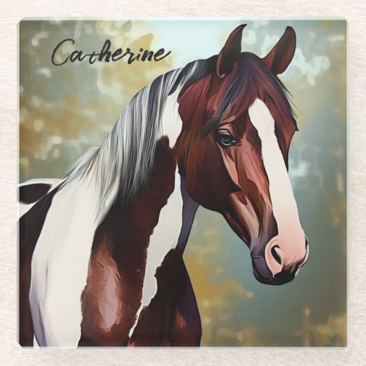 Prachtige verfpaarden glazen onderzetter (Voorkant)