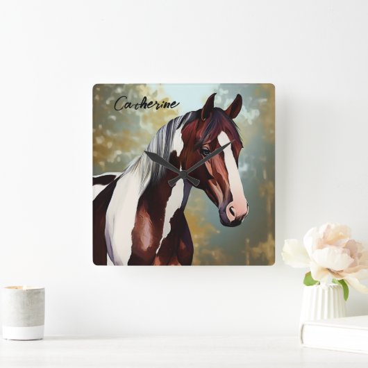 Prachtige verfpaarden vierkante klok (Huis)