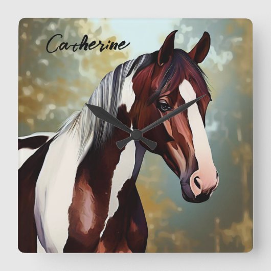 Prachtige verfpaarden vierkante klok (Voorkant)