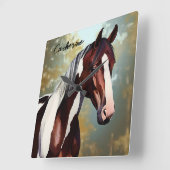 Prachtige verfpaarden vierkante klok (Hoek)