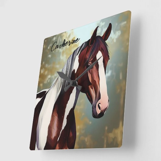 Prachtige verfpaarden vierkante klok (Hoek)