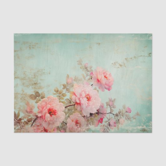 Prachtige versleten roze bloemen op de rand van tissuepapier (Voorkant)