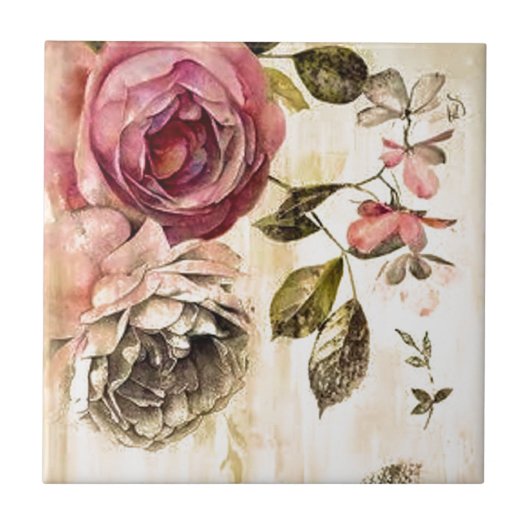 Prachtige Victoriaans Floral Painting Tegeltje (Voorkant)