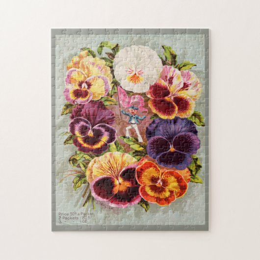 Prachtige Victoriaans Floral Seed Packet PANSIES Legpuzzel (Verticaal)