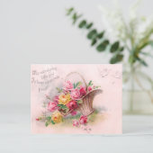 Prachtige Victoriaans roze en gele rozen mandje Briefkaart (Staand voorkant)