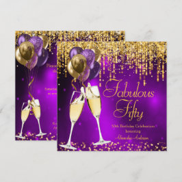 Prachtige vijftig paarse glitter goud champagne SQ Kaart