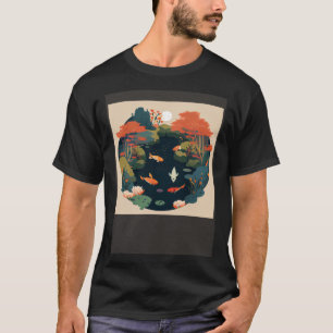 Prachtige vijver in herfstzon over bos met Koi T-shirt