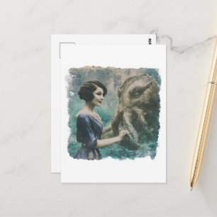 Prachtige vintage dame en een octopus zeemonster briefkaart