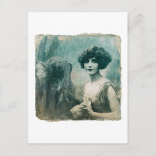 Prachtige vintage dame en een zeemonster briefkaart