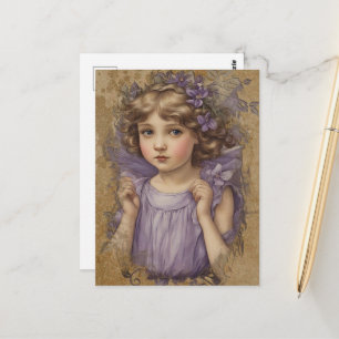 Prachtige vintage fee en paarse bloemen briefkaart