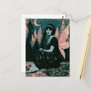 Prachtige vintage fee met roze vleugels briefkaart