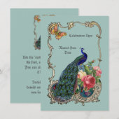 Prachtige vintage pauw & bloemen uitnodigingen (Voorkant / Achterkant)