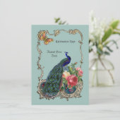 Prachtige vintage pauw & bloemen uitnodigingen (Staand voorkant)