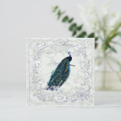 Prachtige vintage trouwkaart met pauwontwerp kaart (Staand voorkant)