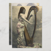 Prachtige vintage vrouw harpiste uitnodigingen (Voorkant / Achterkant)