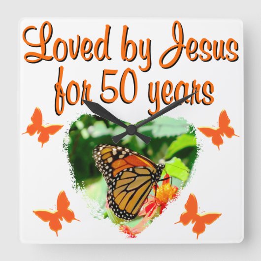 PRACHTIGE VLINDER 50E VERJAARDAG ONTWERP VIERKANTE KLOK (Voorkant)